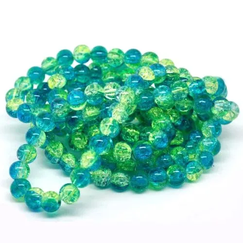 Crackle Glass Beads, Round, Transparent, Two-Tone, Green, Aqua Blue, 10mm