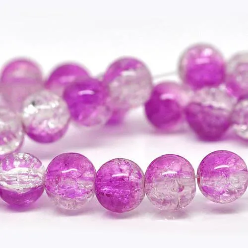 Crackle Glass Beads, Round, Transparent, Two-Tone, Magenta, Clear, 12mm