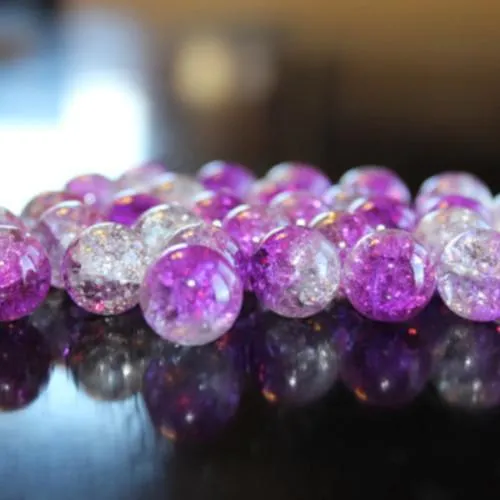 Crackle Glass Beads, Round, Transparent, Two-Tone, Magenta, Clear, 12mm