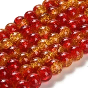 Crackle Glass Beads, Round, Two-Tone, Red, Yellow, 10mm