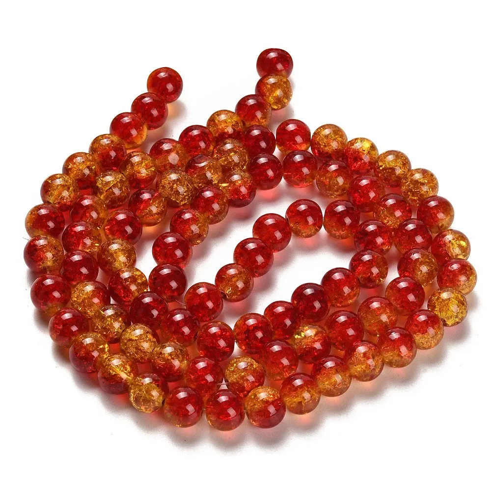 Crackle Glass Beads, Round, Two-Tone, Red, Yellow, 10mm