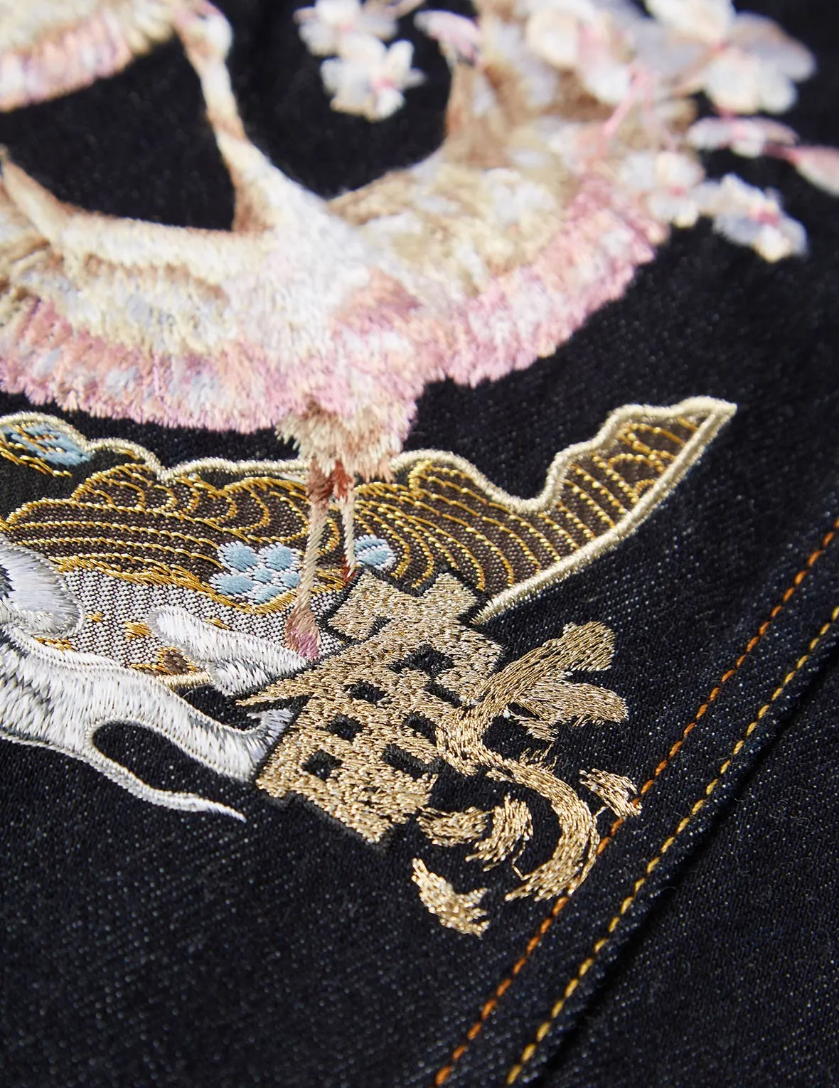 Crane Graphic Embroidered Denim Jacket