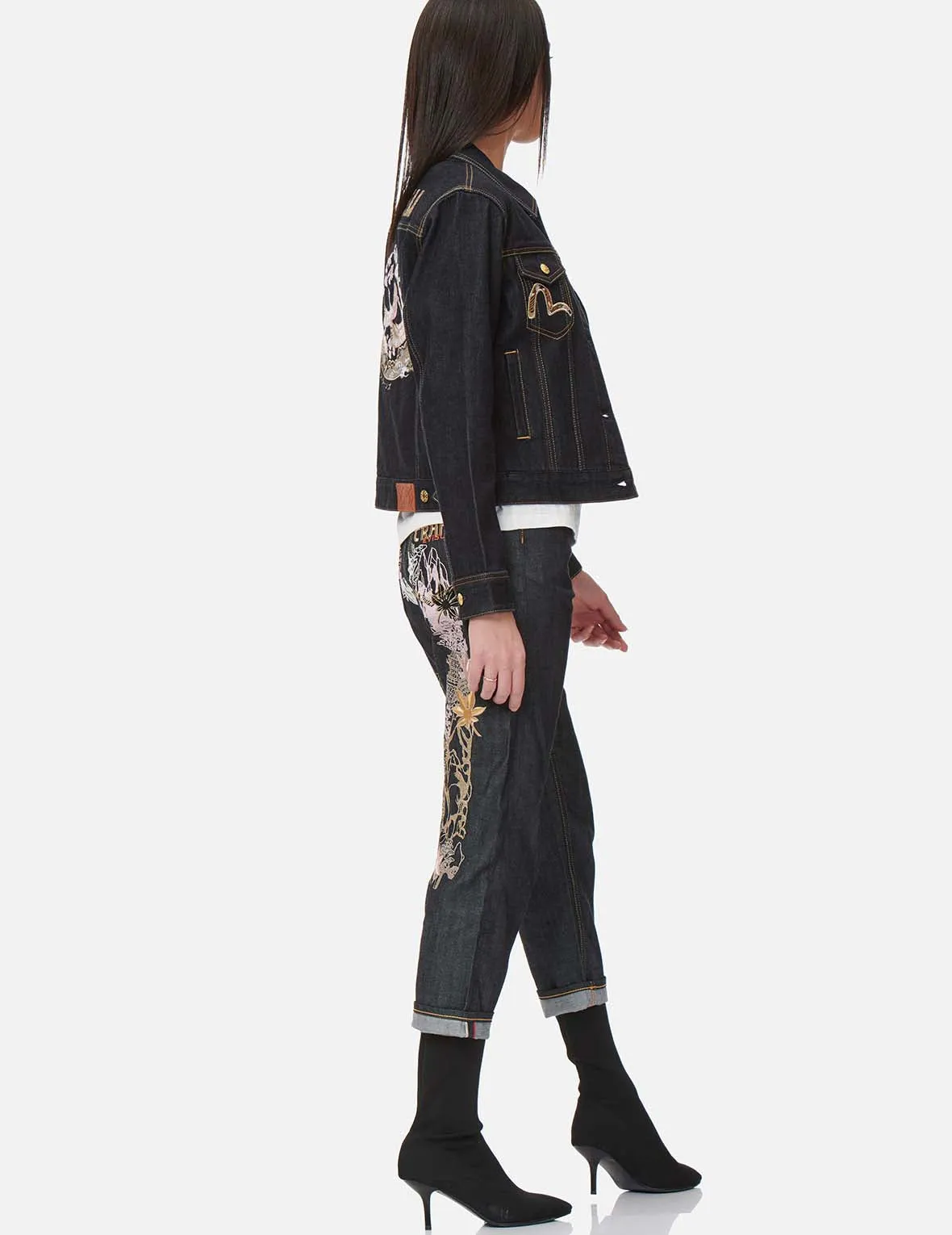 Crane Graphic Embroidered Denim Jacket