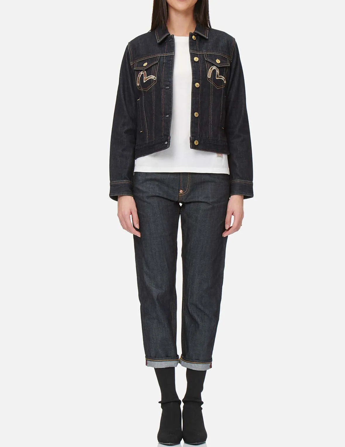 Crane Graphic Embroidered Denim Jacket