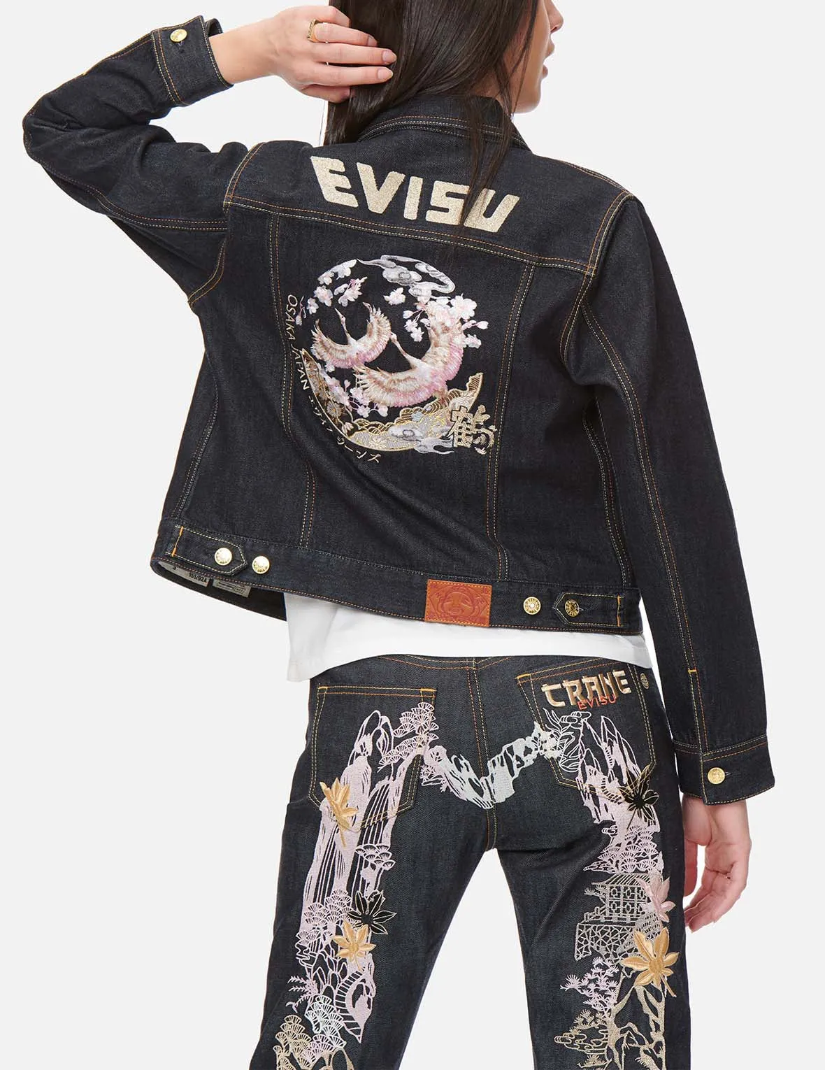 Crane Graphic Embroidered Denim Jacket