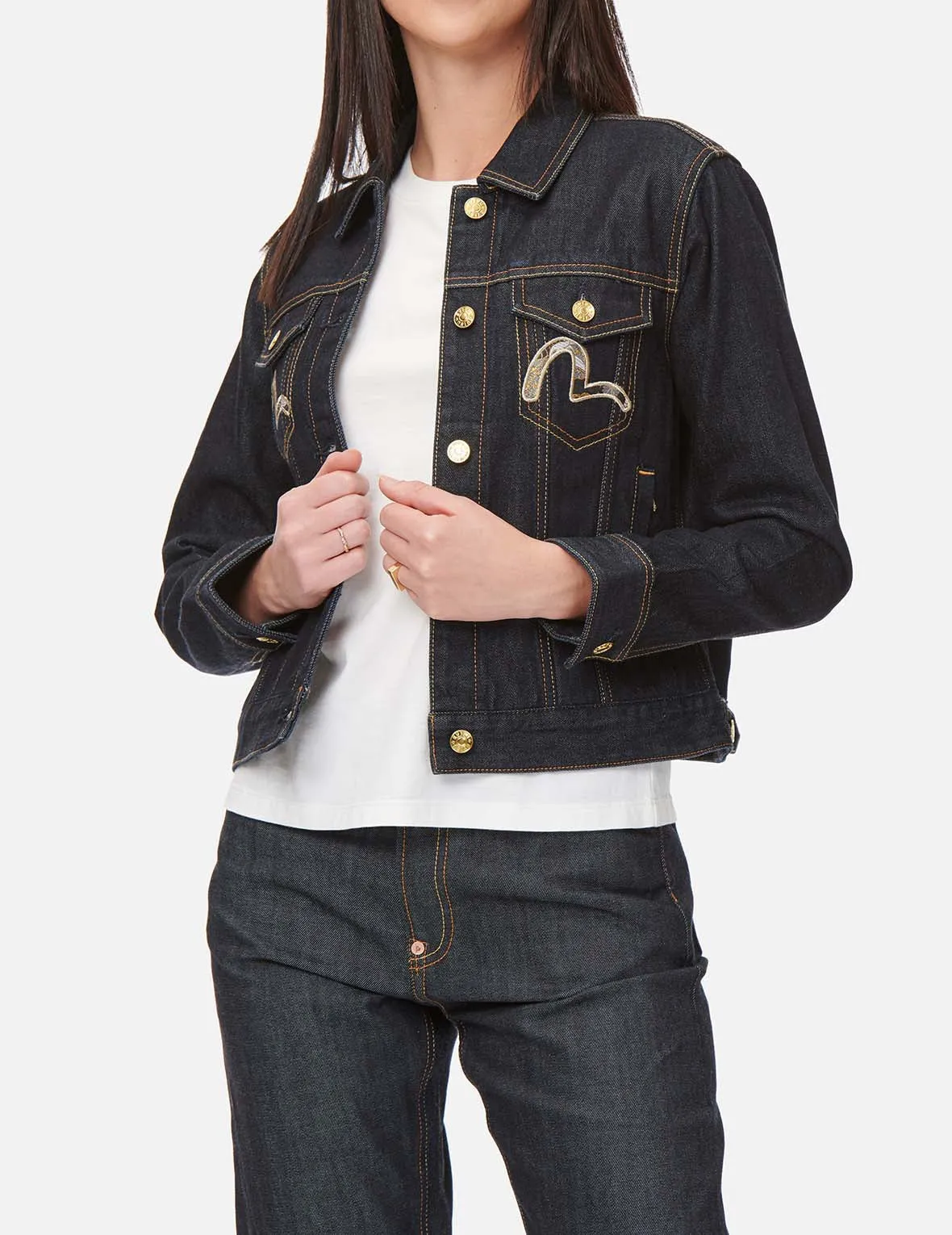 Crane Graphic Embroidered Denim Jacket