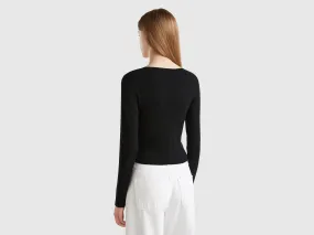 Cropped cardigan with laces - Black | Benetton