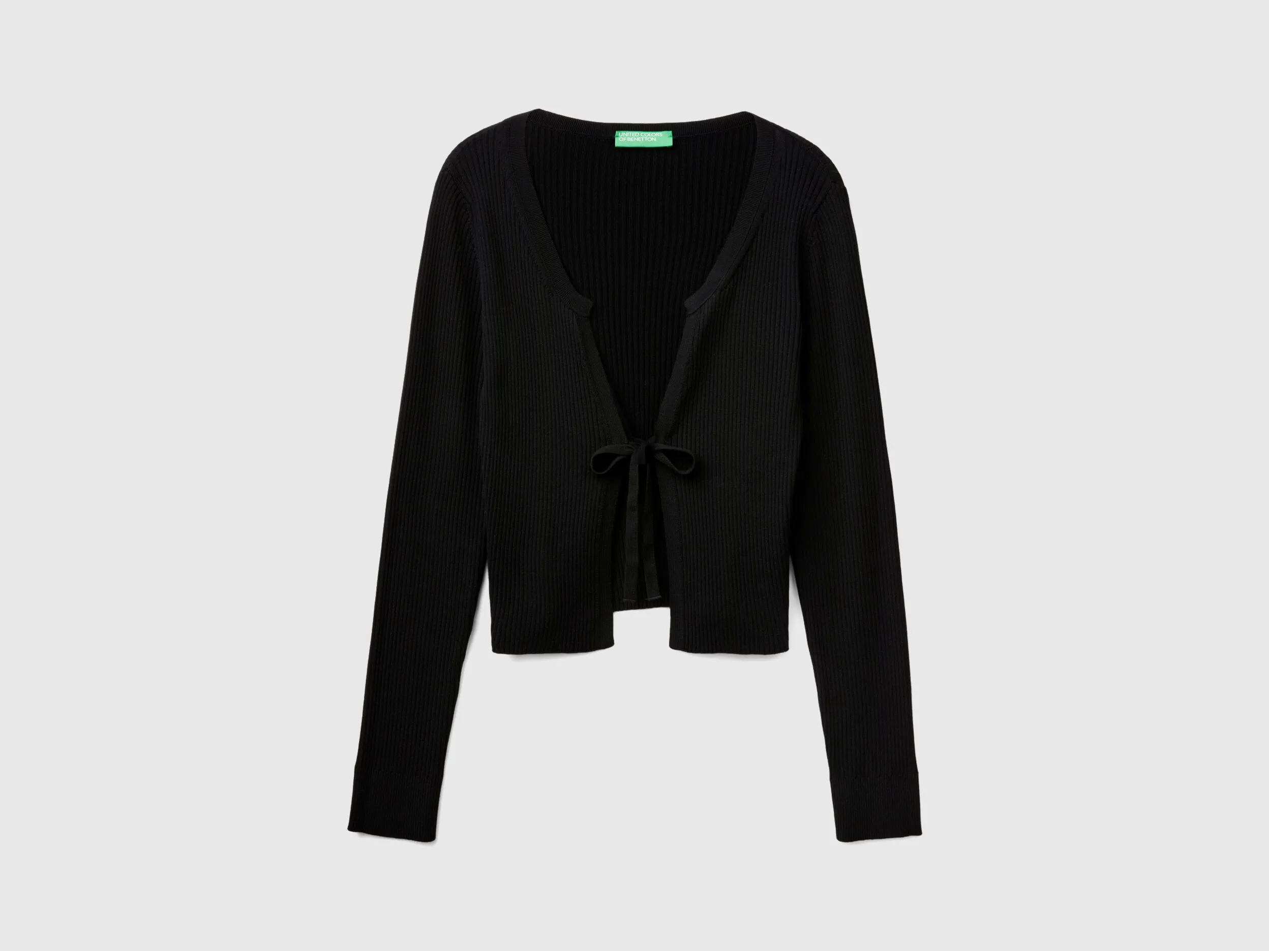 Cropped cardigan with laces - Black | Benetton