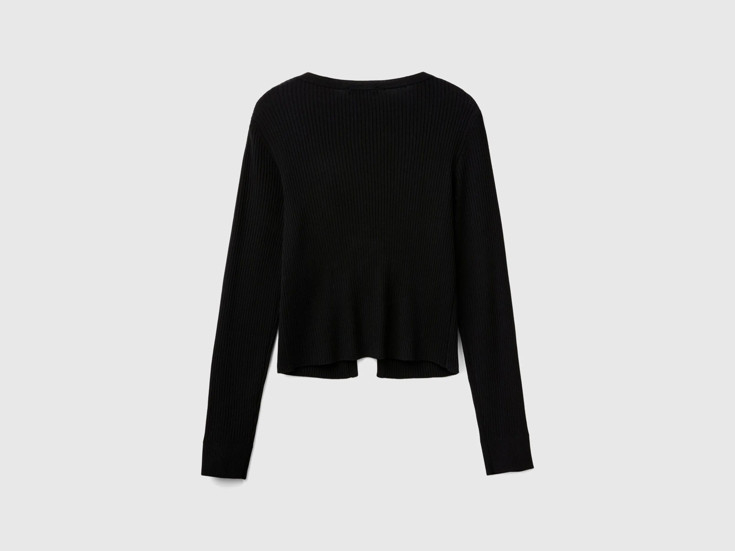 Cropped cardigan with laces - Black | Benetton