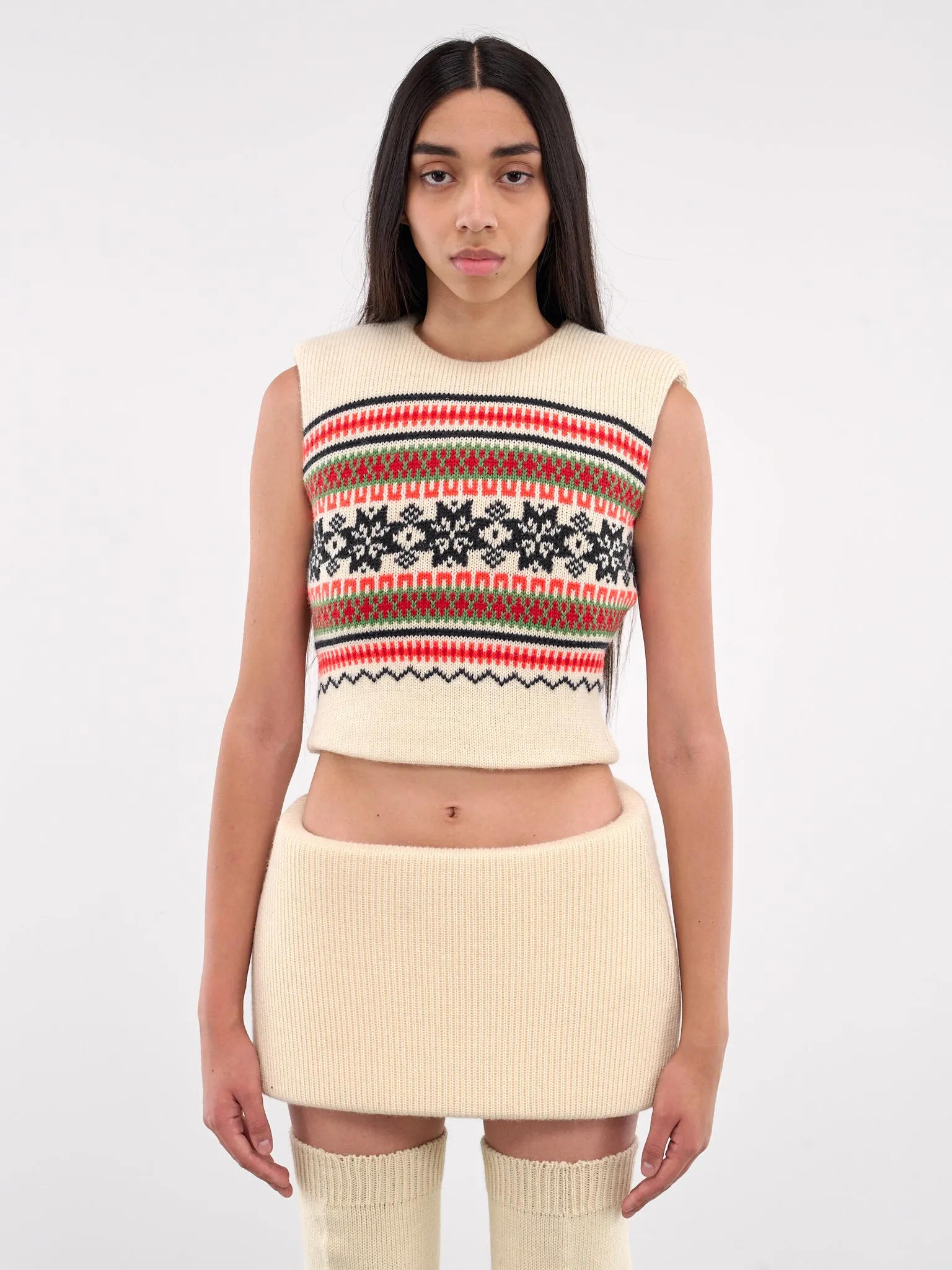 Cropped Foam Knit Sweater (TO04073-3024-GREEN-RED)