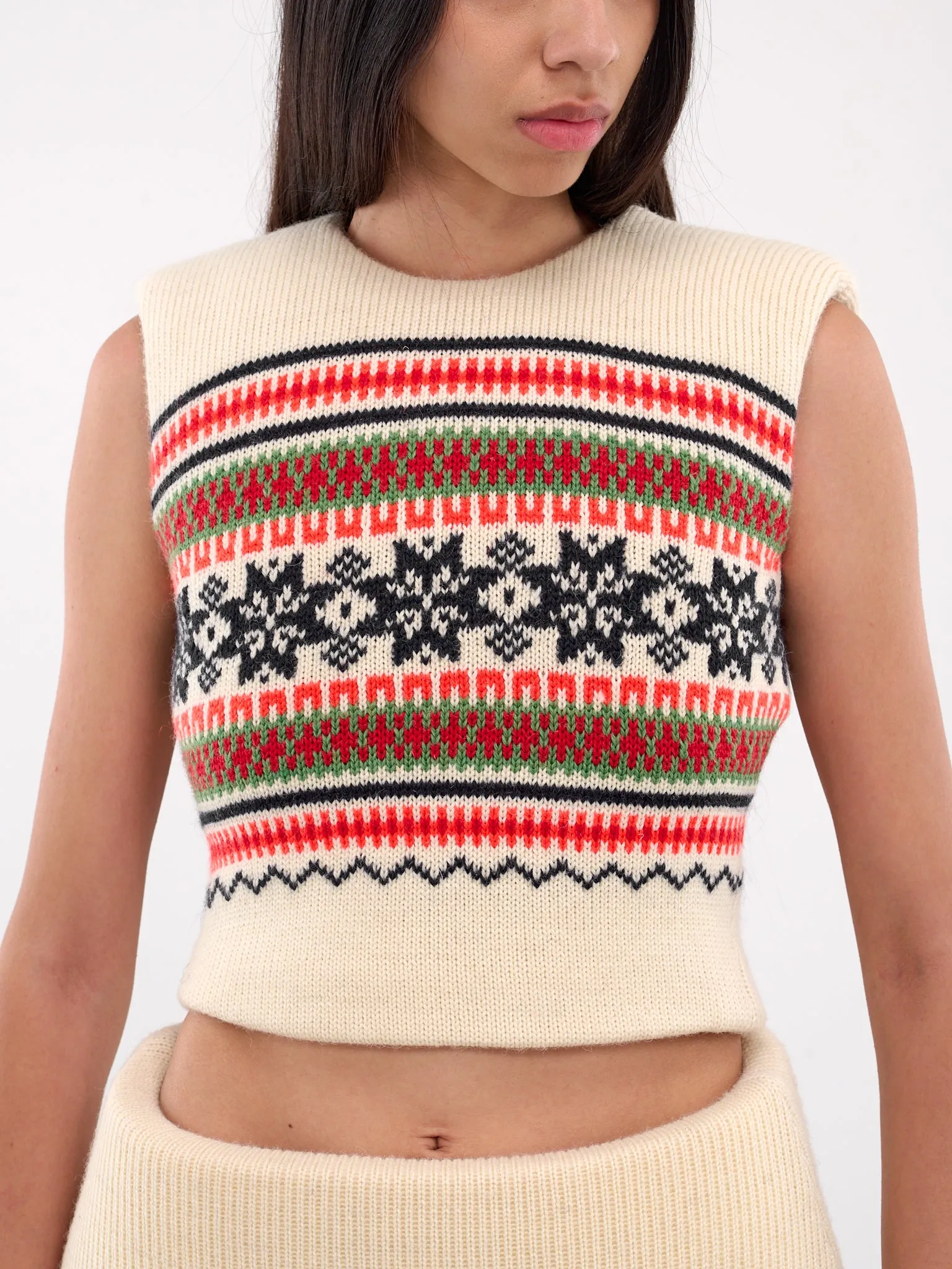 Cropped Foam Knit Sweater (TO04073-3024-GREEN-RED)