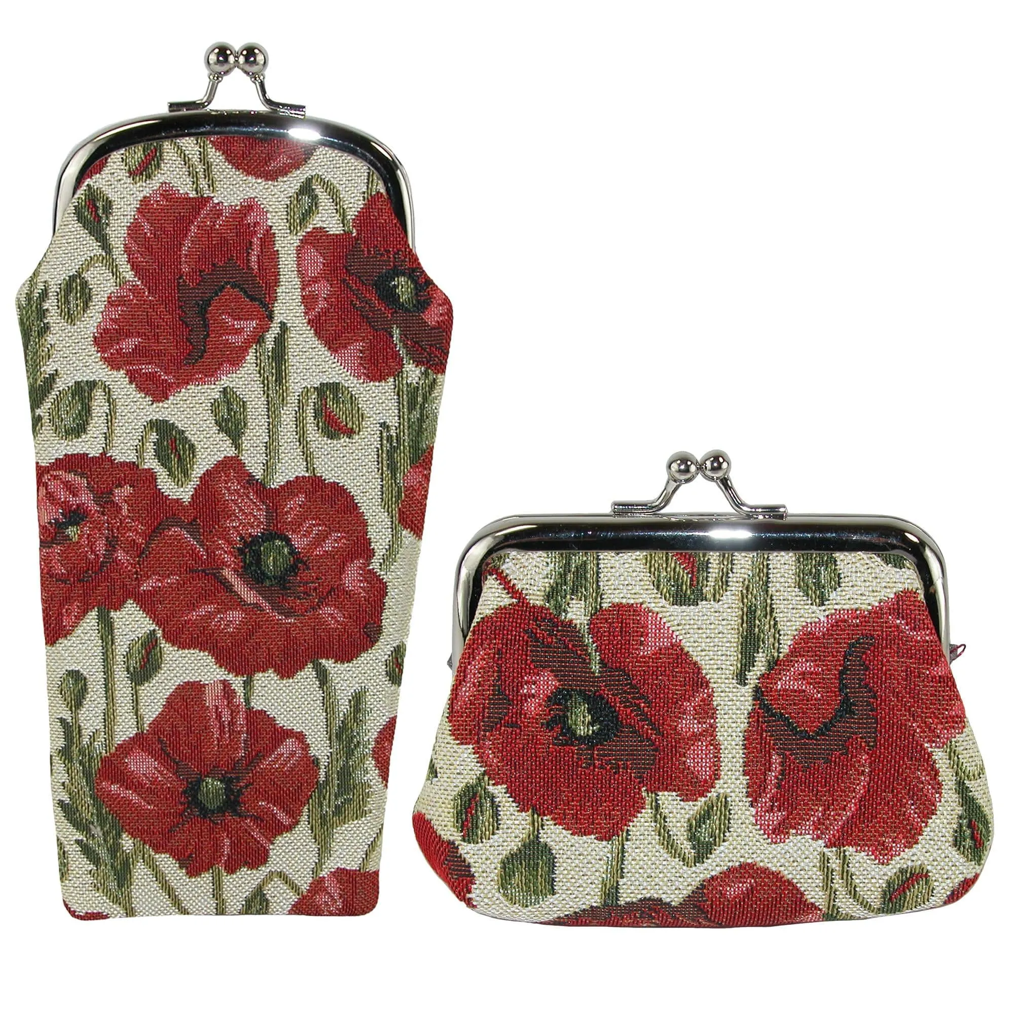 CTM Women's Poppy Print Tapestry Glasses Case and Coin Purse Set