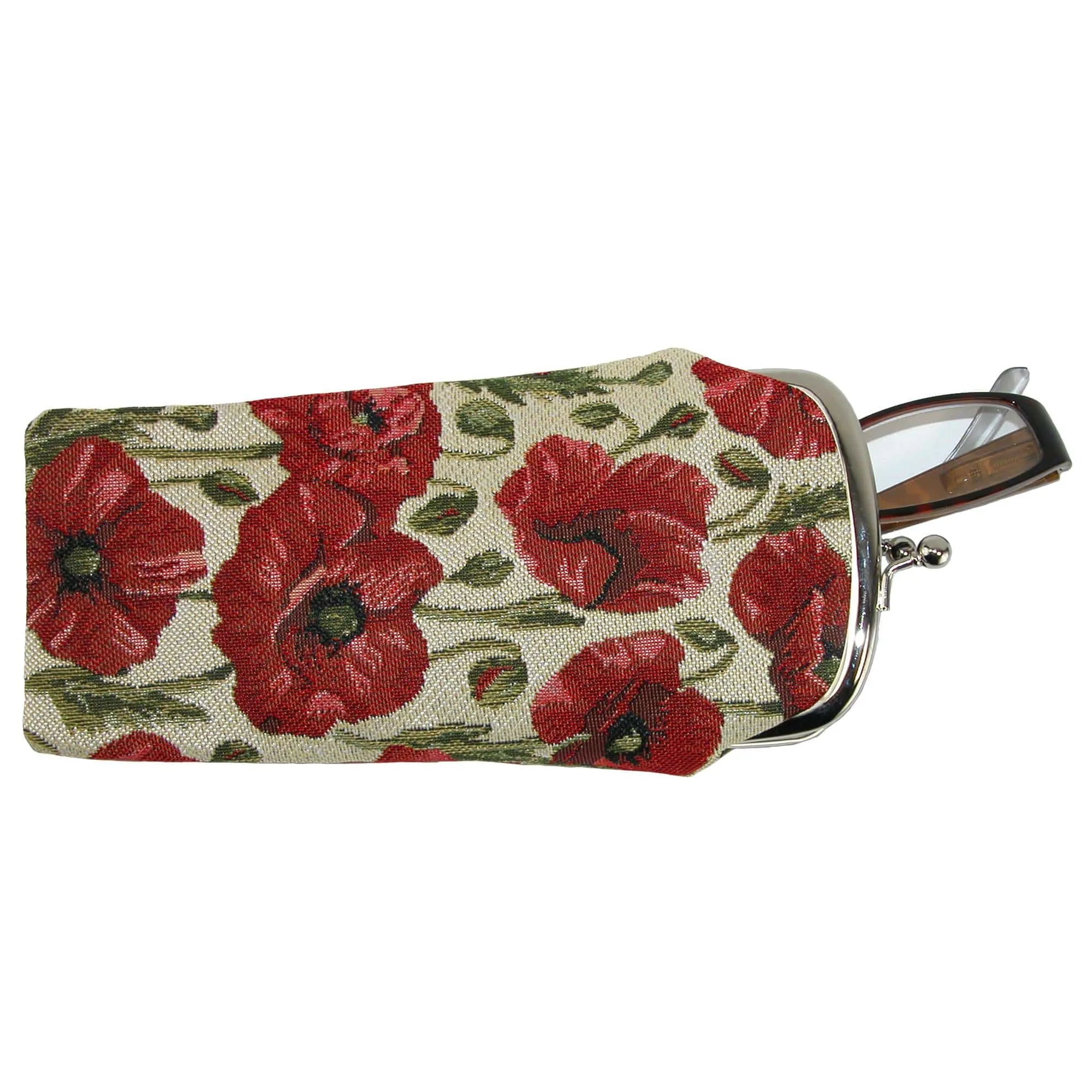 CTM Women's Poppy Print Tapestry Glasses Case and Coin Purse Set