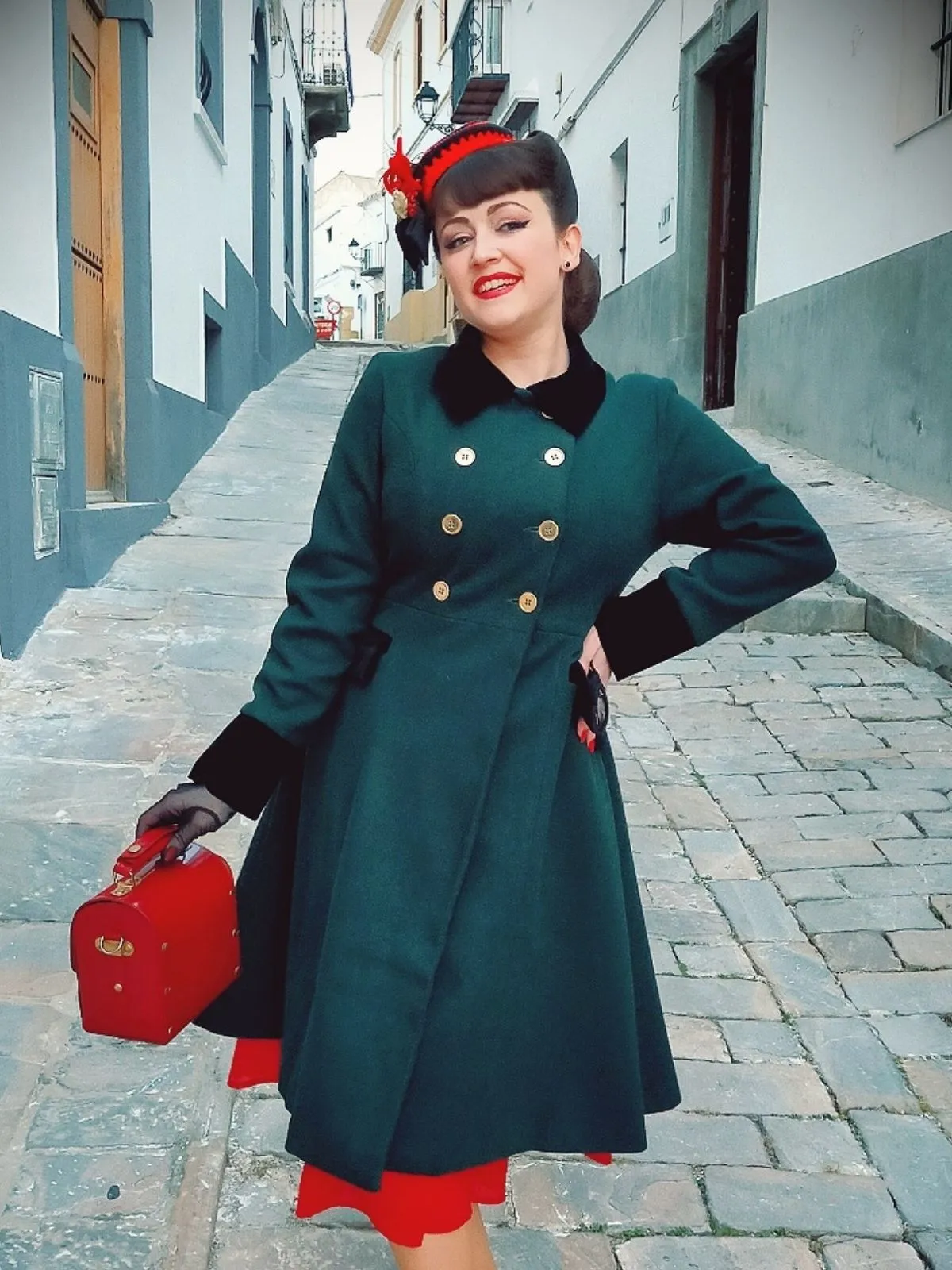 Dark Green 1940s Solid Button Coat