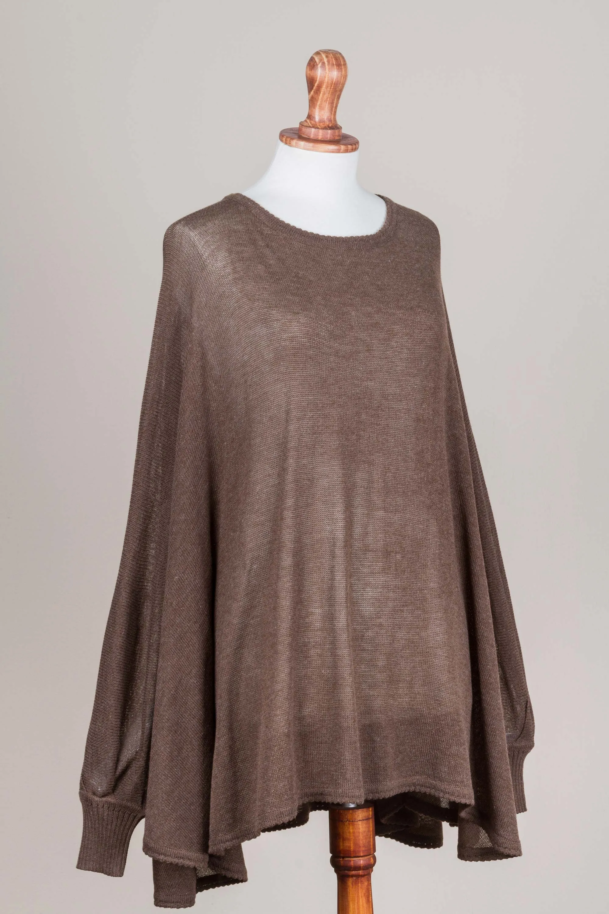 Desert Breeze Soft Knit Bohemian Style Brown Drape Sweater from Peru