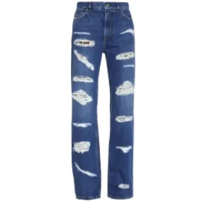 Distressed jeans with Leo print