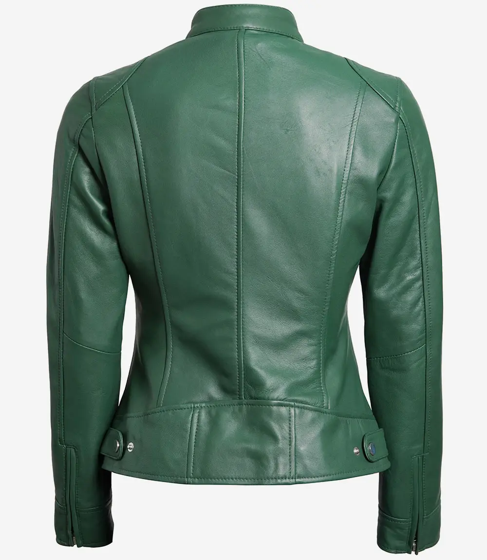 Dodge Women Green Motorcycle Cafe Racer Leather Jacket