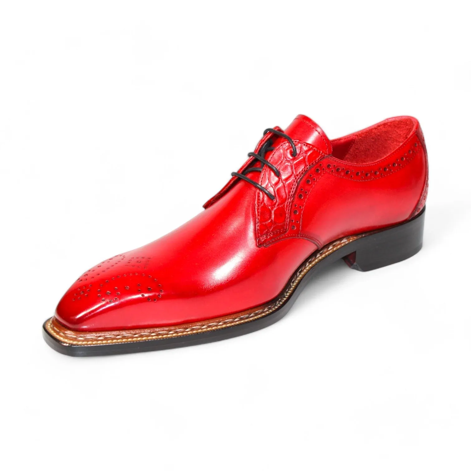 Fennix Tyler Men's Shoes Red Calf Leather/Alligator Exotic Oxfords (FX1069)