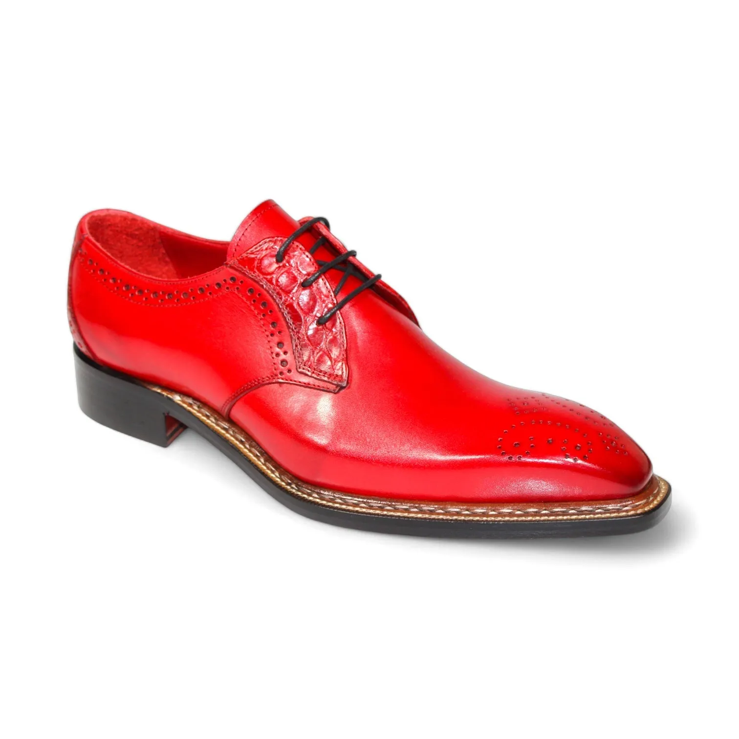 Fennix Tyler Men's Shoes Red Calf Leather/Alligator Exotic Oxfords (FX1069)