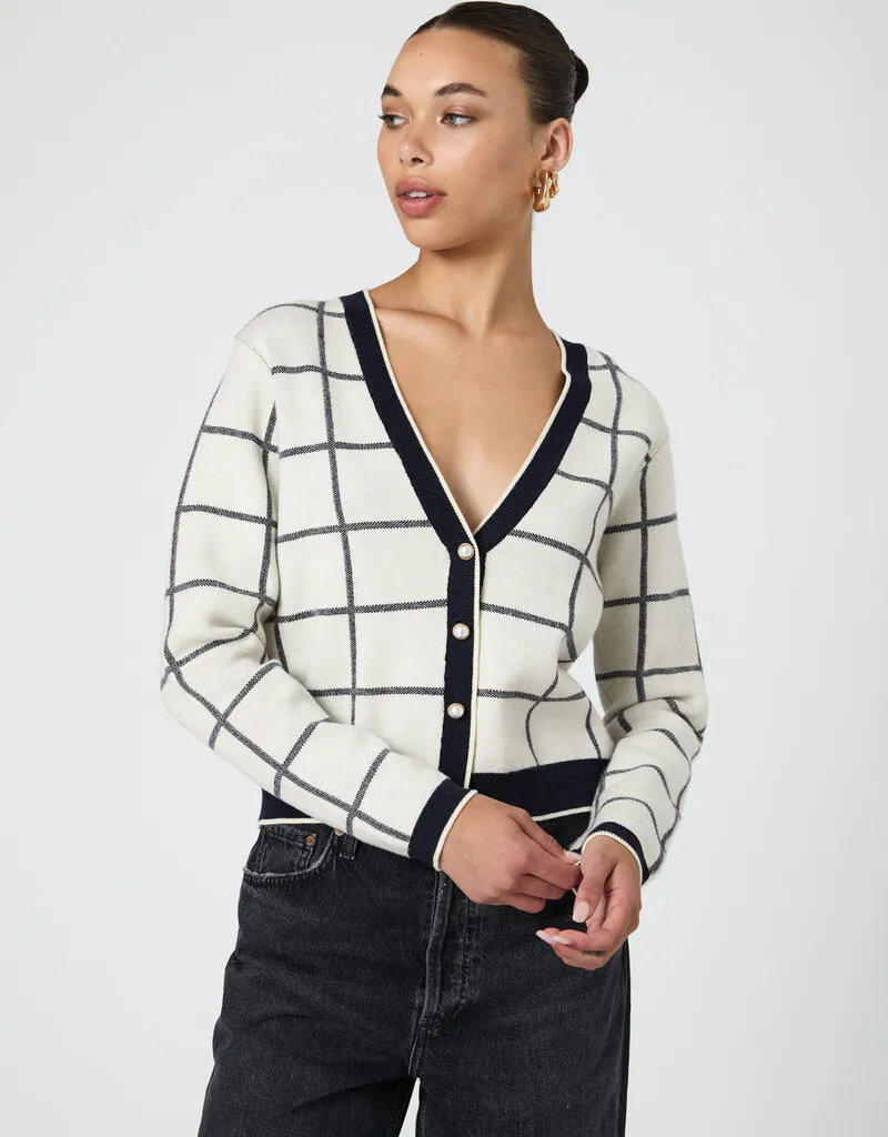 French Connection Check Cardigan - Classic Cream/Marine