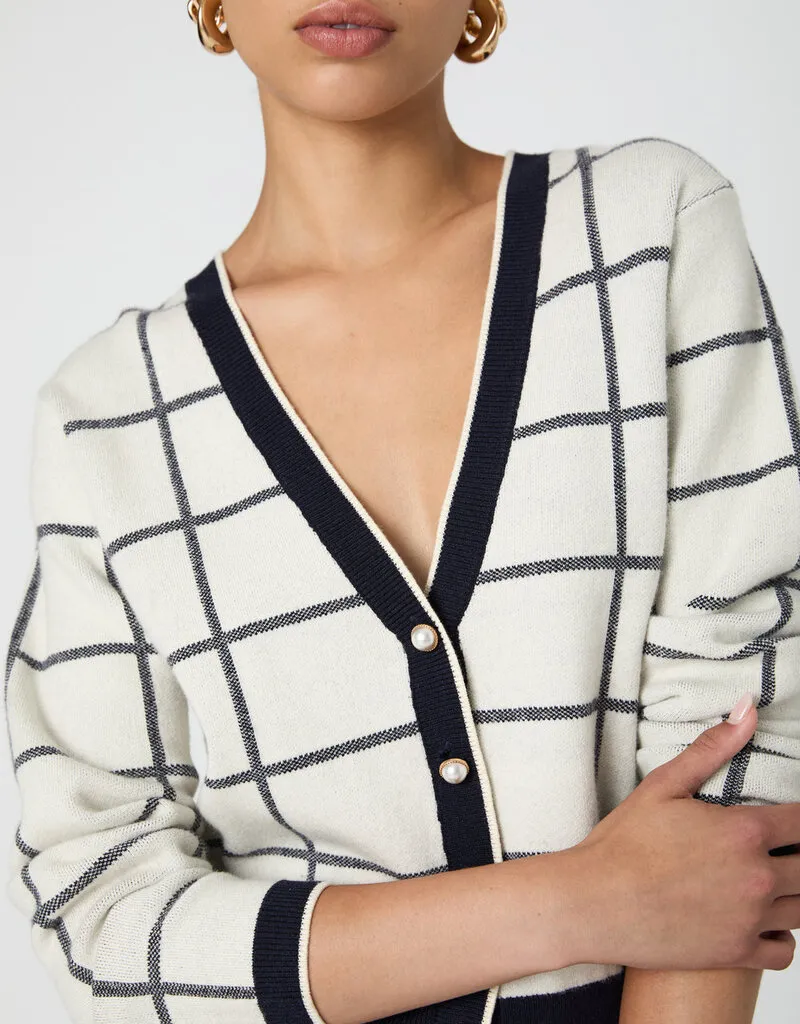 French Connection Check Cardigan - Classic Cream/Marine