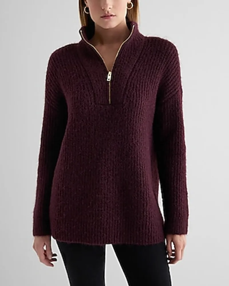 Fuzzy Knit Quarter Zip Tunic Sweater