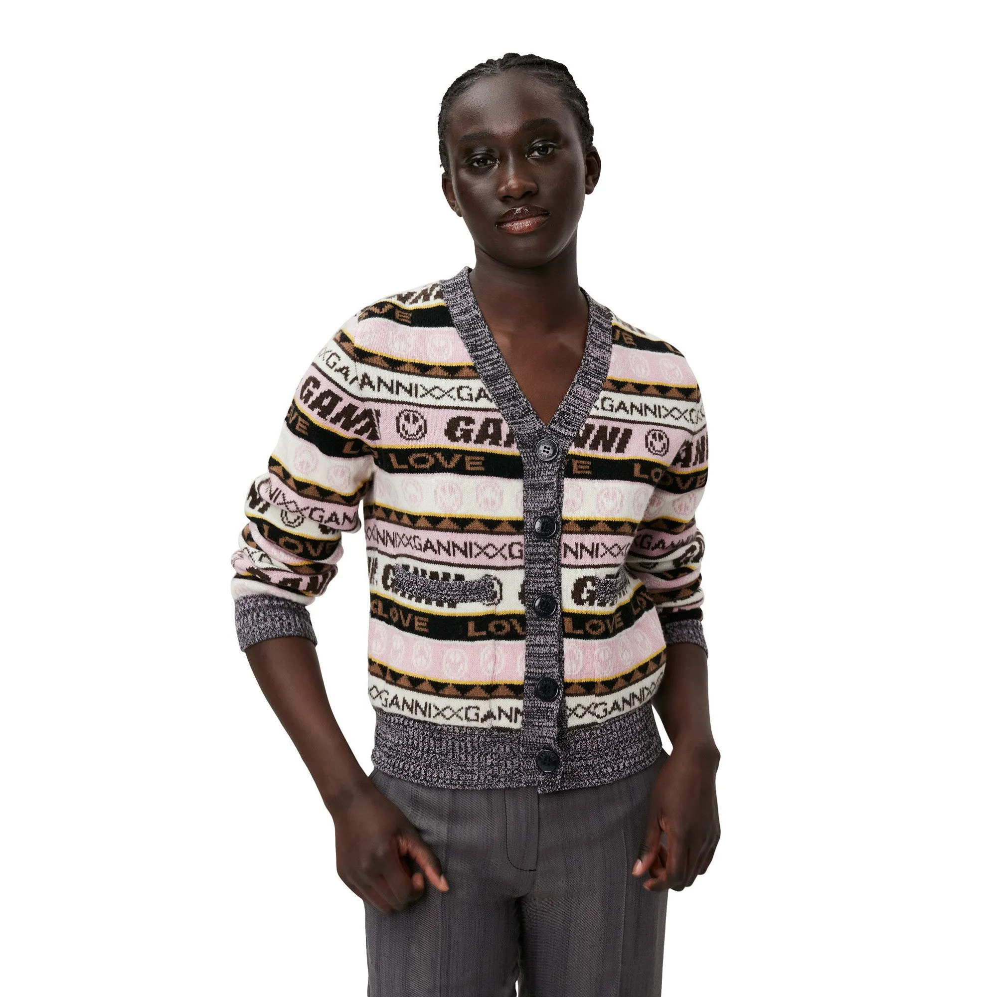 Ganni Graphic Lambswool Cardigan 'Oak'