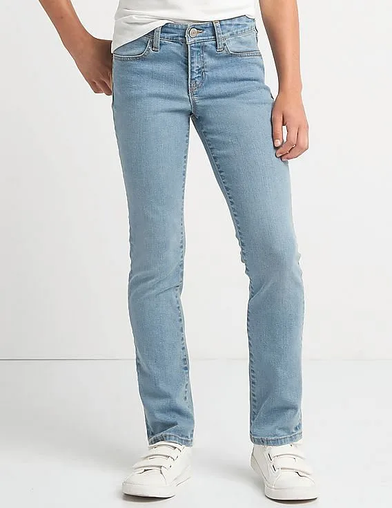 GAP Girls Blue Mid Rise Straight Jeans In Stretch