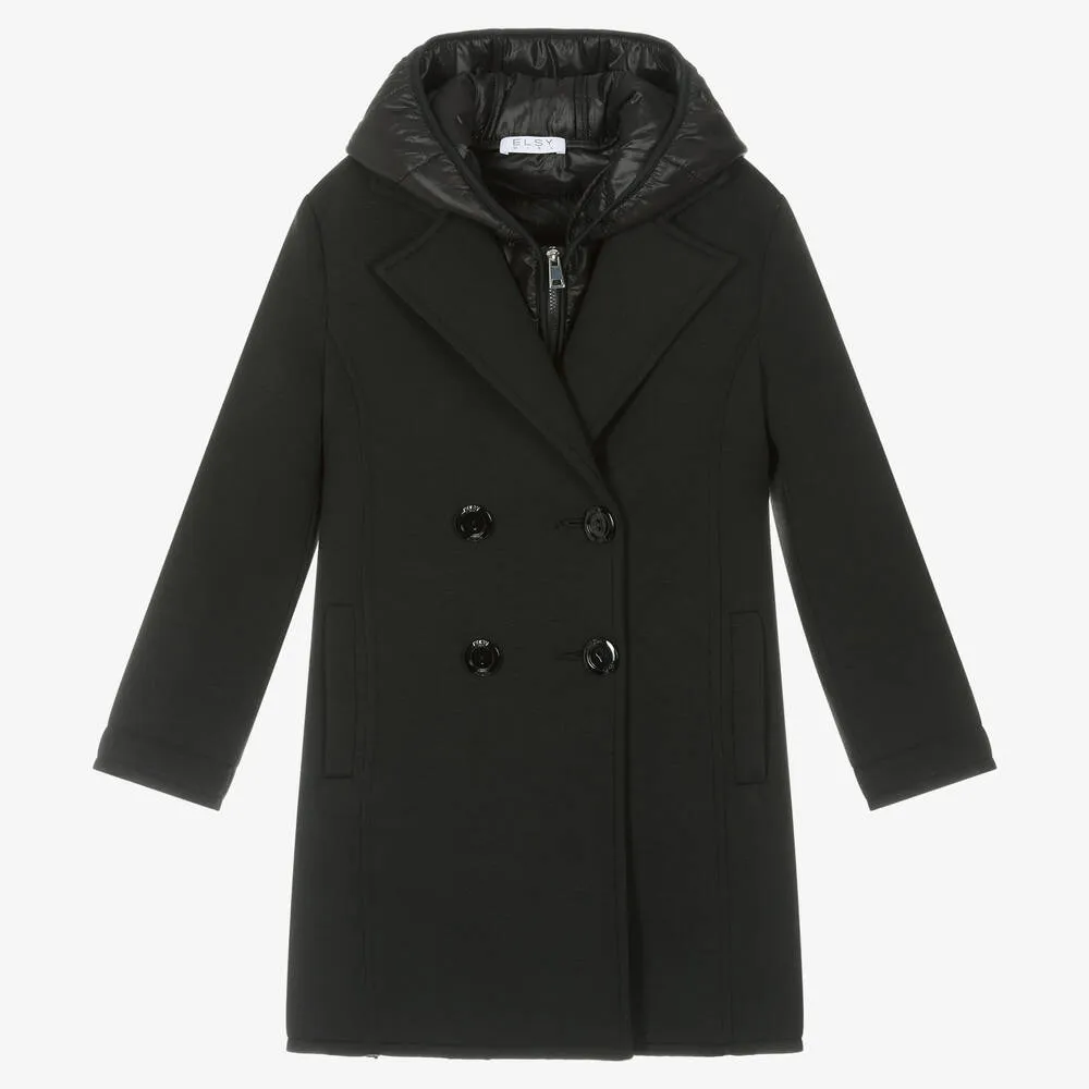 Girls Black 2-in-1 Jersey Coat & Gilet