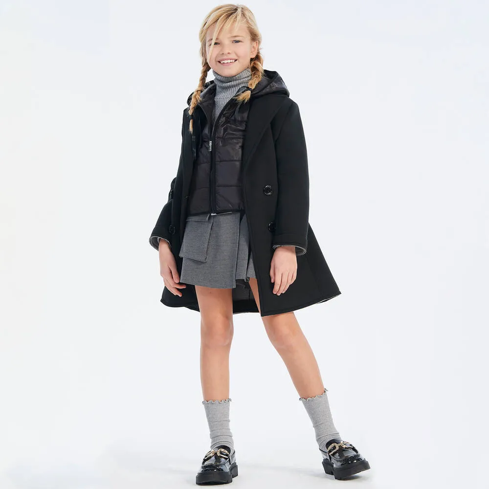 Girls Black 2-in-1 Jersey Coat & Gilet