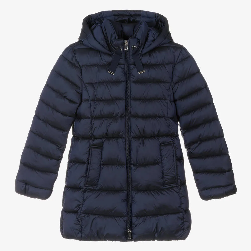 Girls Blue Hooded Puffer Coat