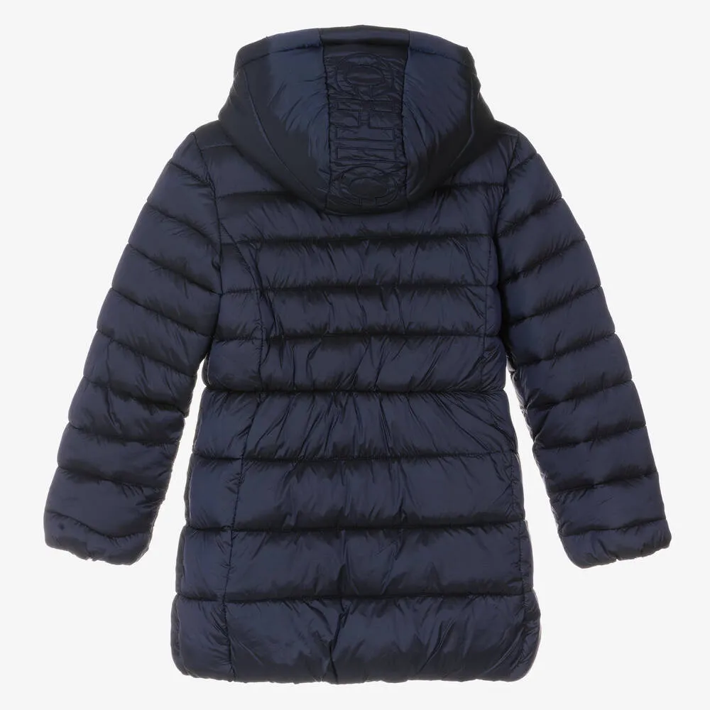 Girls Blue Hooded Puffer Coat