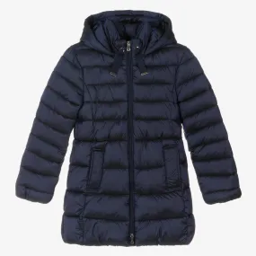 Girls Blue Hooded Puffer Coat