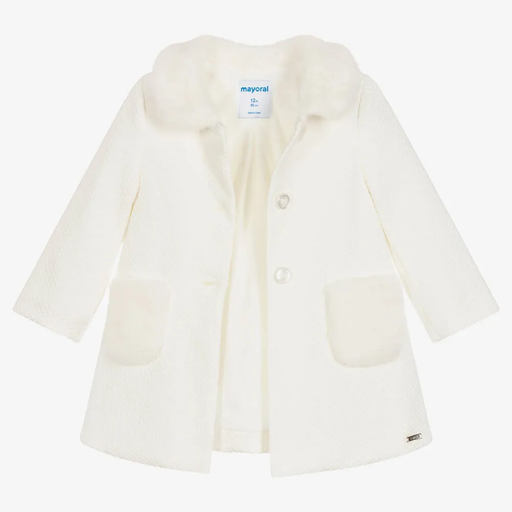 Girls Ivory Waffle Coat