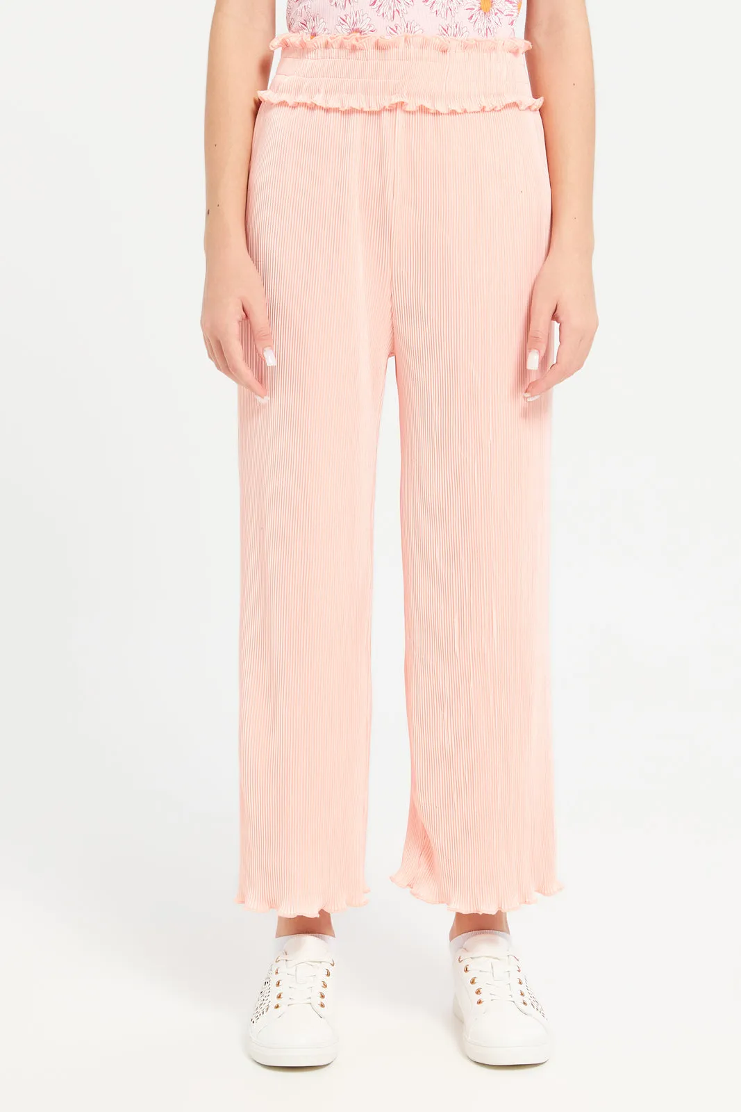 Girls Senior Pink Casual Trousers