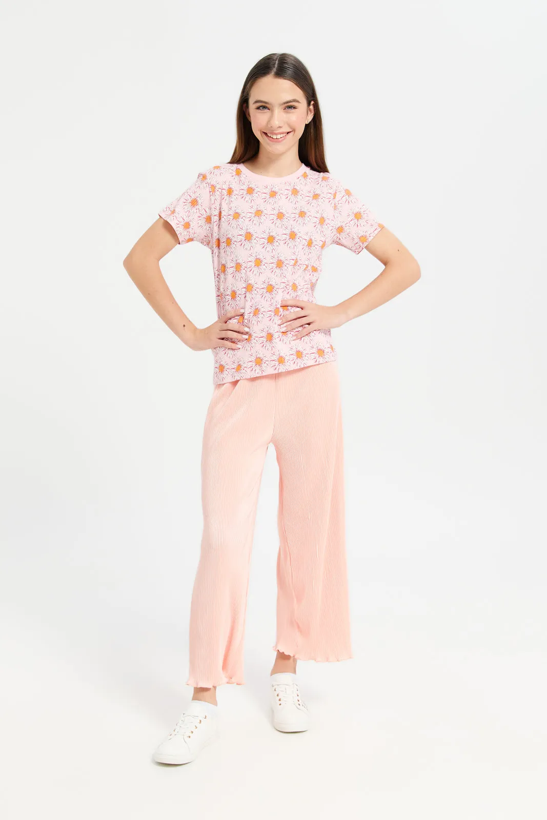 Girls Senior Pink Casual Trousers