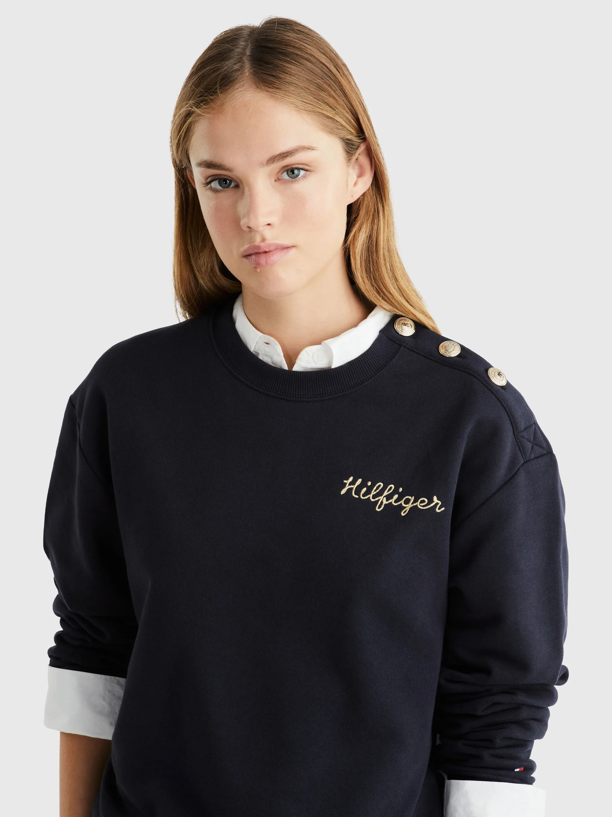 Gold Button Stripe Sweatshirt | Sweatshirts & Hoodies | Tommy Hilfiger