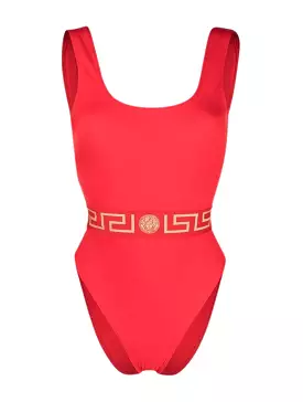 Greca-print two-tone swimsuit