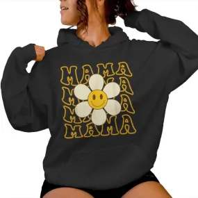 Happy Face Mama Groovy Daisy Flower Smiling Flower Women Hoodie