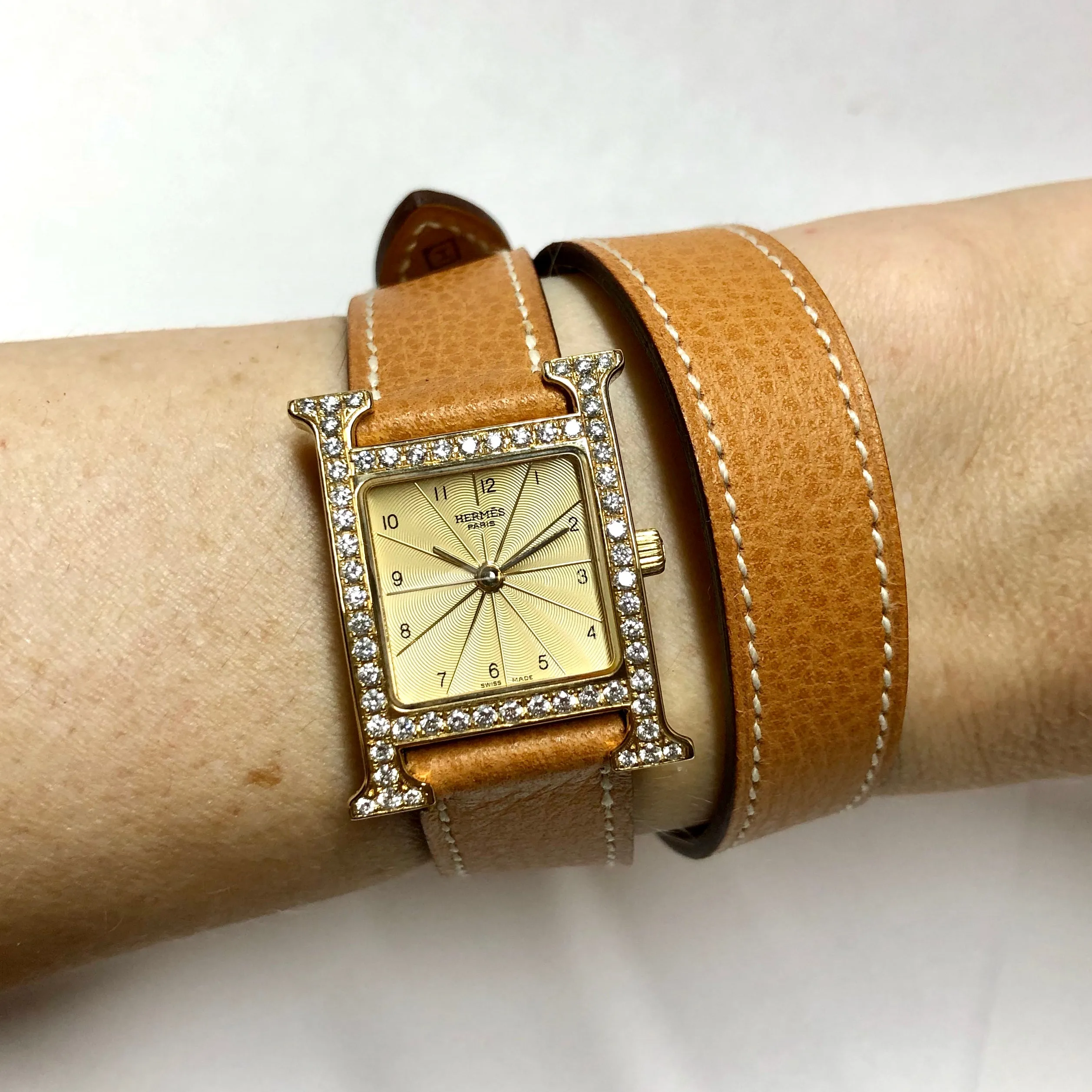 HERMS HEURE H Quartz 25mm Two Tone 0.91TCW DIAMOND Watch Hermès Double Tour Band