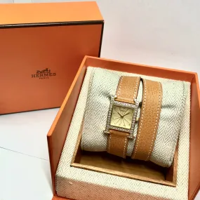 HERMS HEURE H Quartz 25mm Two Tone 0.91TCW DIAMOND Watch Hermès Double Tour Band