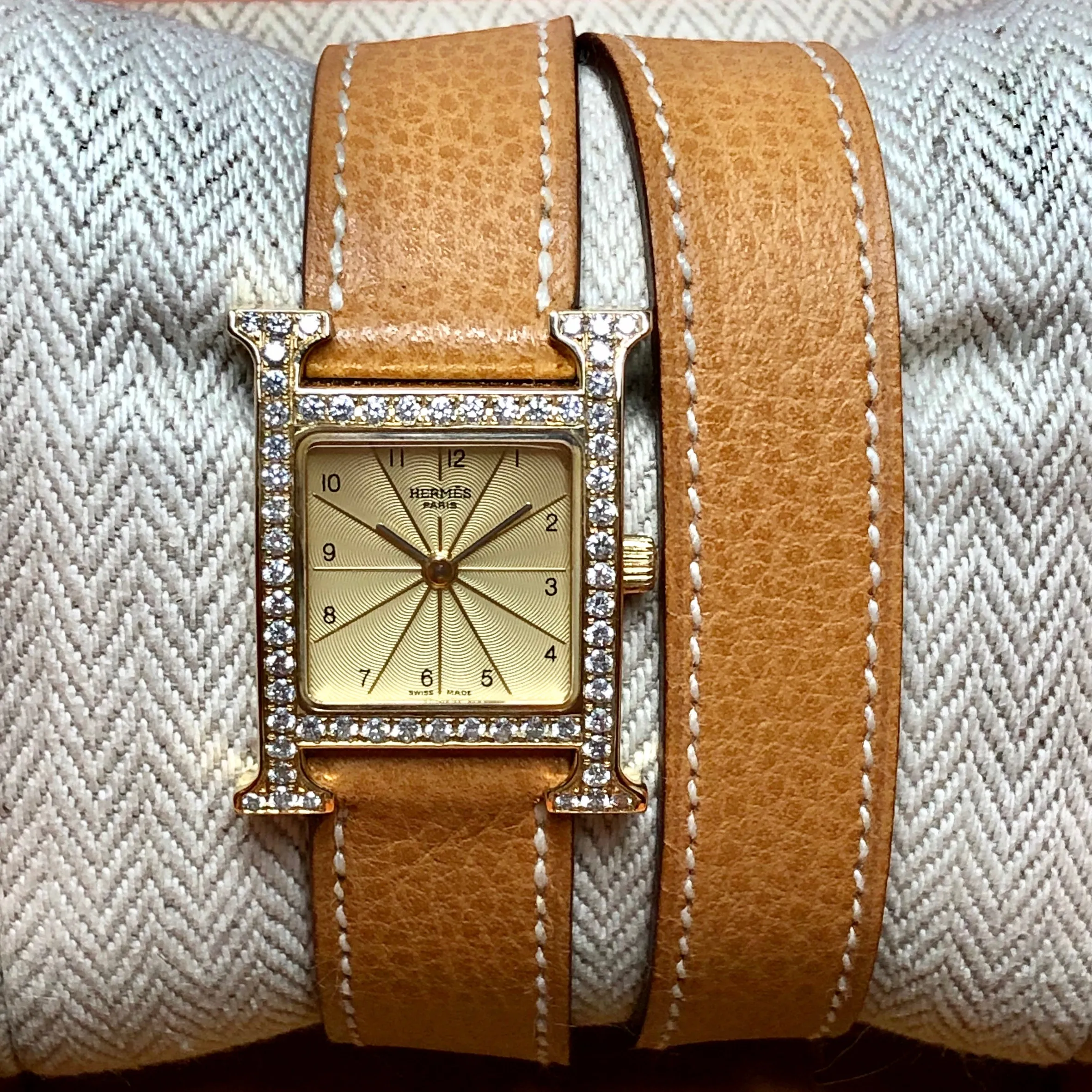 HERMS HEURE H Quartz 25mm Two Tone 0.91TCW DIAMOND Watch Hermès Double Tour Band