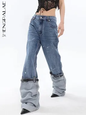 High-quality Patchwork Jeans American Minority Unique High Street Denim Pants Trousers 2023 Spring Y2k Clothes 5R1296