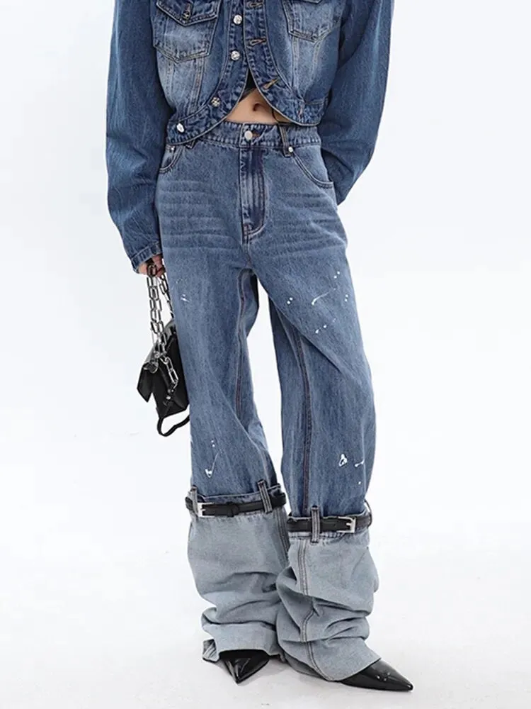 High-quality Patchwork Jeans American Minority Unique High Street Denim Pants Trousers 2023 Spring Y2k Clothes 5R1296