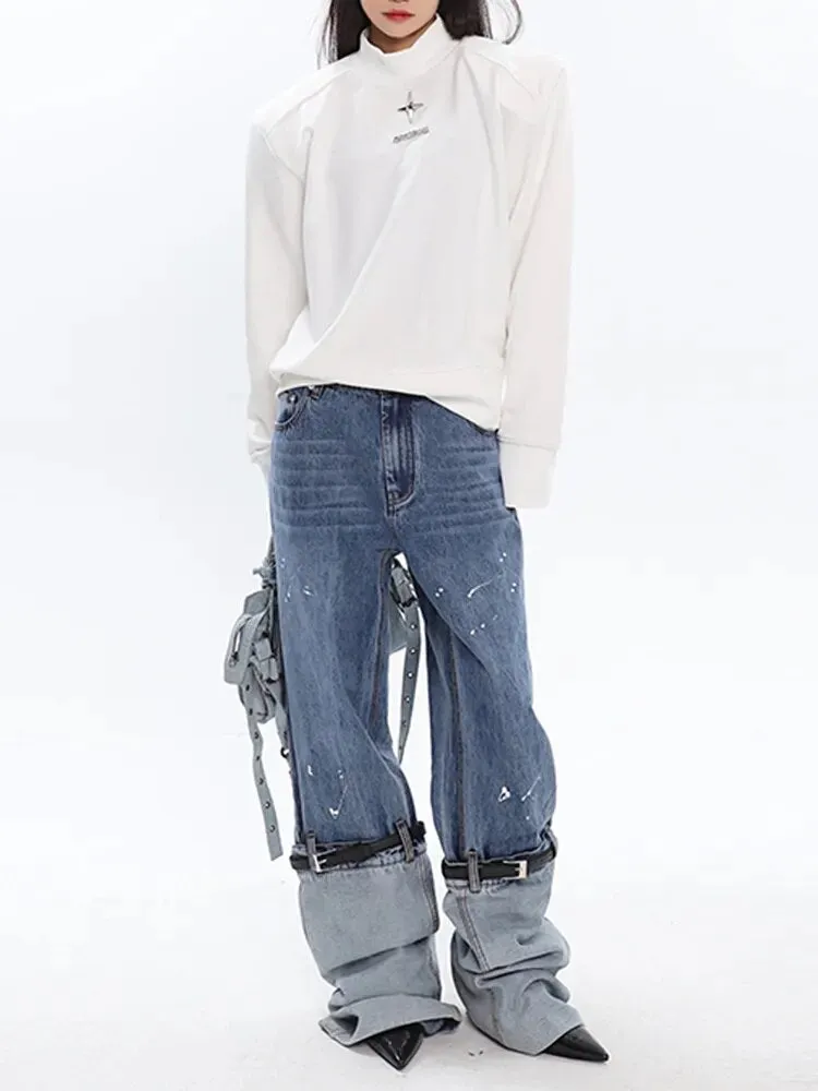 High-quality Patchwork Jeans American Minority Unique High Street Denim Pants Trousers 2023 Spring Y2k Clothes 5R1296