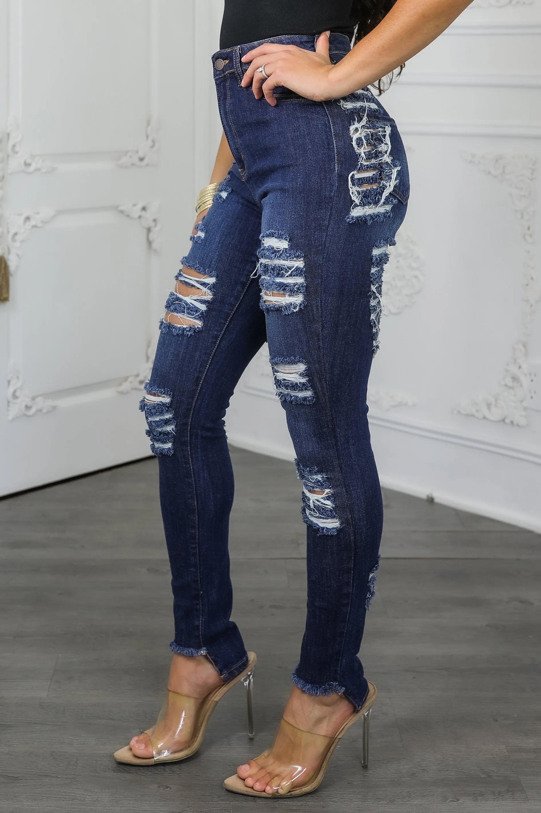 High Rise Distressed Skinny Jeans