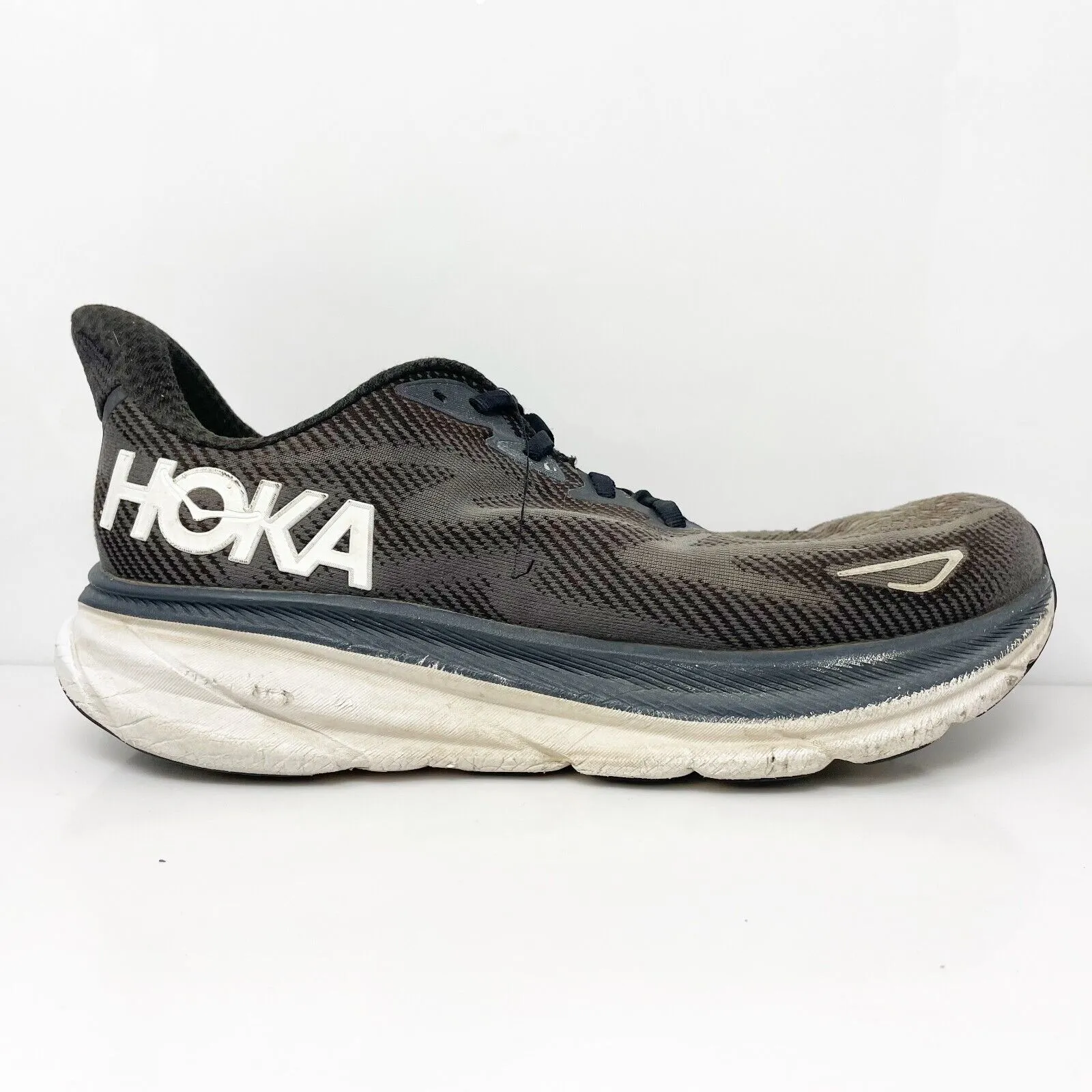 Hoka One One Mens Clifton 9 1132210 BWHT Black Running Shoes Sneakers Size 11 2E