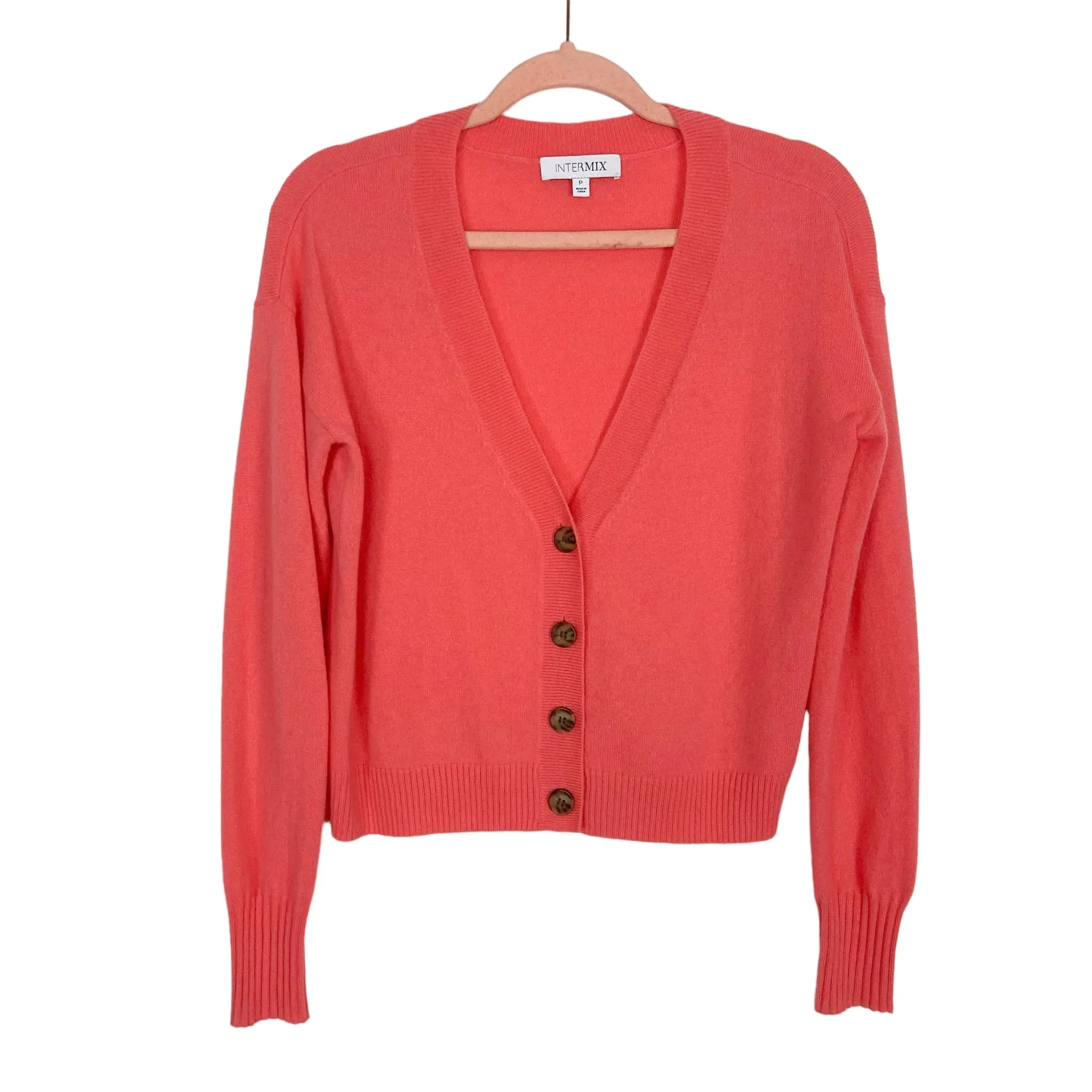 Intermix Coral 100% Cashmere Button Cardigan Sweater- Size P (XS)