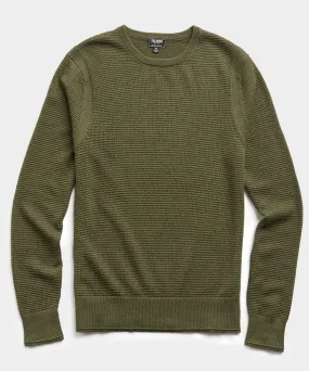 Italian Merino Waffle Crew in Olive