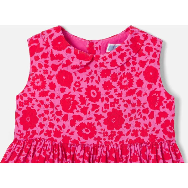 Jacadi Baby Girl Liberty Fabric Gathered Waist Dress, Pink & Red